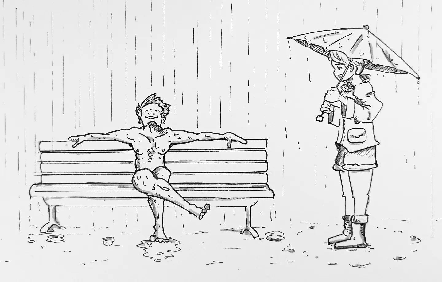 "Was machst du denn?" … "Ich genieße den Ausblick" … In diesem Sinne, lasst euch nicht den Spaß rauben und macht das Beste aus dem Tag!#kopfprojekt #blog #life #diary #tagebuch #zettelfan #zeichnen #zeichnung #bildchen #skizze #skribble #scribble #kritzelei #comic #drawing #illustration #painting #artbook #sketch #sketchbook #doodle #draft #inkdrawing #nude #bank #rain