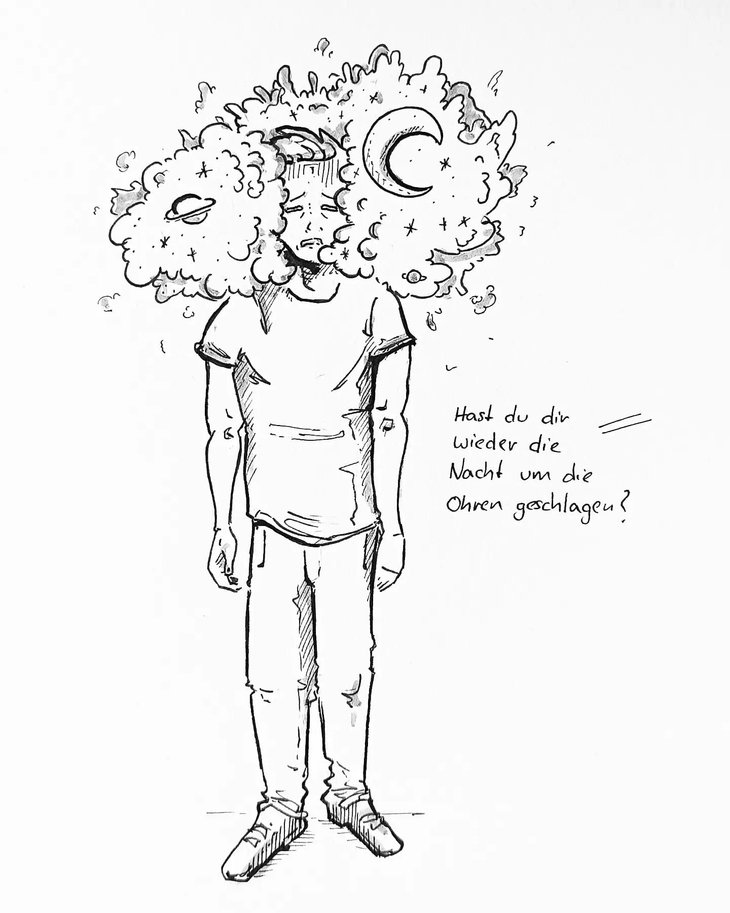 Sich die "Nächte um die Ohren schlagen", kann auch keine Lösung sein. Also Kinder, lernt einen richtigen Beruf …#kopfprojekt #blog #life #diary #tagebuch #zettelfan #zeichnen #zeichnung #bildchen #skizze #skribble #scribble #kritzelei #comic #drawing #illustration #painting #artbook #sketch #sketchbook #doodle #draft #inkdrawing