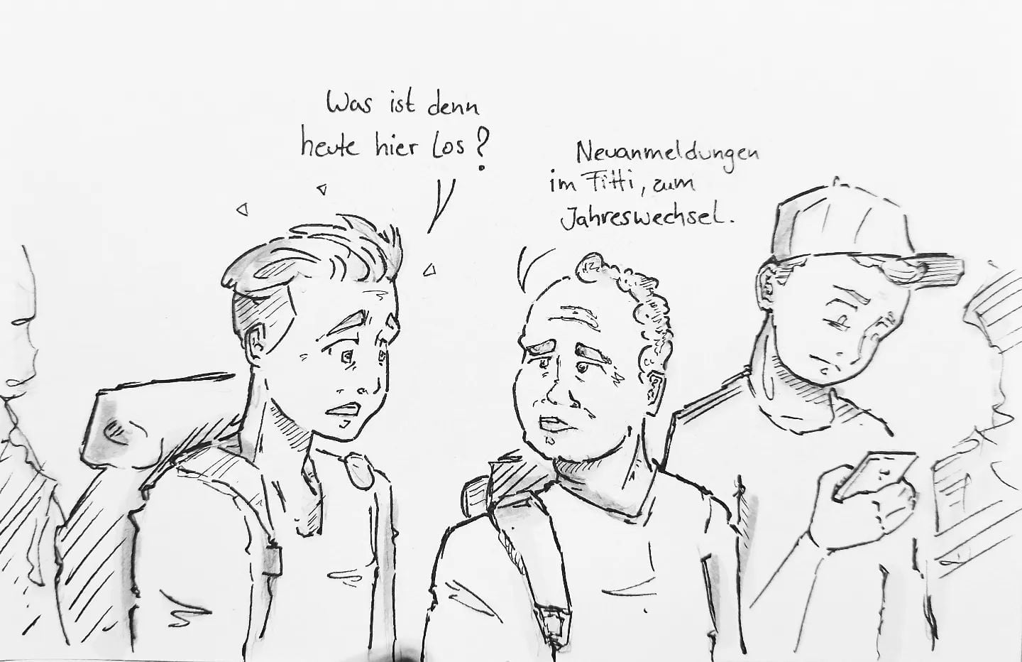Volles #fitnessstudio, neue Gesichter überall, das neue Jahr lässt die Kassen klingeln! Die guten Vorsätze sind zum Glück schnell vergessen #kopfprojekt #blog #life #diary #tagebuch #zettelfan #zeichnen #zeichnung #bildchen #skizze #skribble #scribble #kritzelei #comic #drawing #illustration #painting #artbook #sketch #sketchbook #doodle #draft #inkdrawing