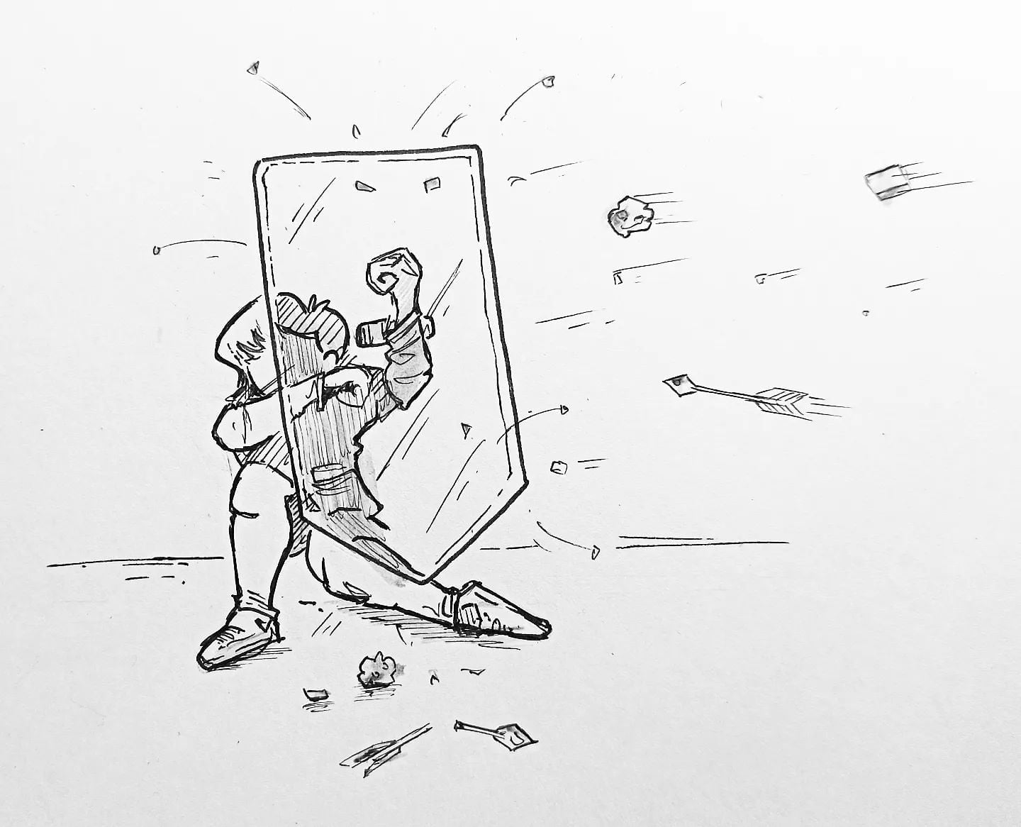 Manchmal hilft alles nichts, dann heißt es #schutzschild hoch und wichtige Körperstellen schützen! #kopfprojekt #blog #life #diary #tagebuch #zettelfan #zeichnen #zeichnung #bildchen #skizze #skribble #scribble #kritzelei #comic #drawing #illustration #painting #artbook #sketch #sketchbook #doodle #draft #inkdrawing