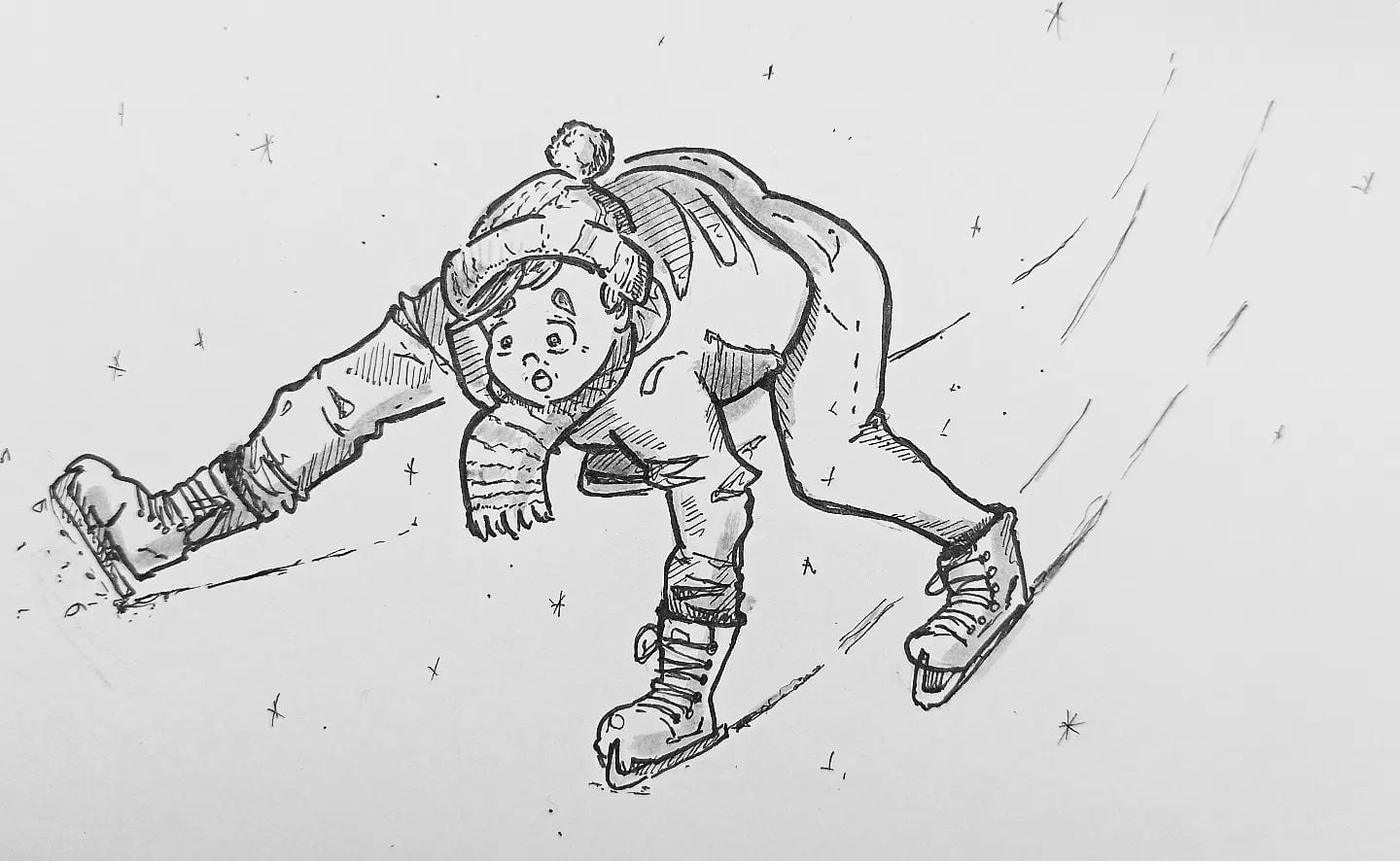 Ist schon eine Weile her, ich glaube das ging irgendwie anders? #kopfprojekt #eislaufen #iceskating #blog #life #diary #tagebuch #zettelfan #zeichnen #zeichnung #bildchen #skizze #skribble #scribble #kritzelei #comic #drawing #illustration #painting #artbook #sketch #sketchbook #doodle #draft #inkdrawing