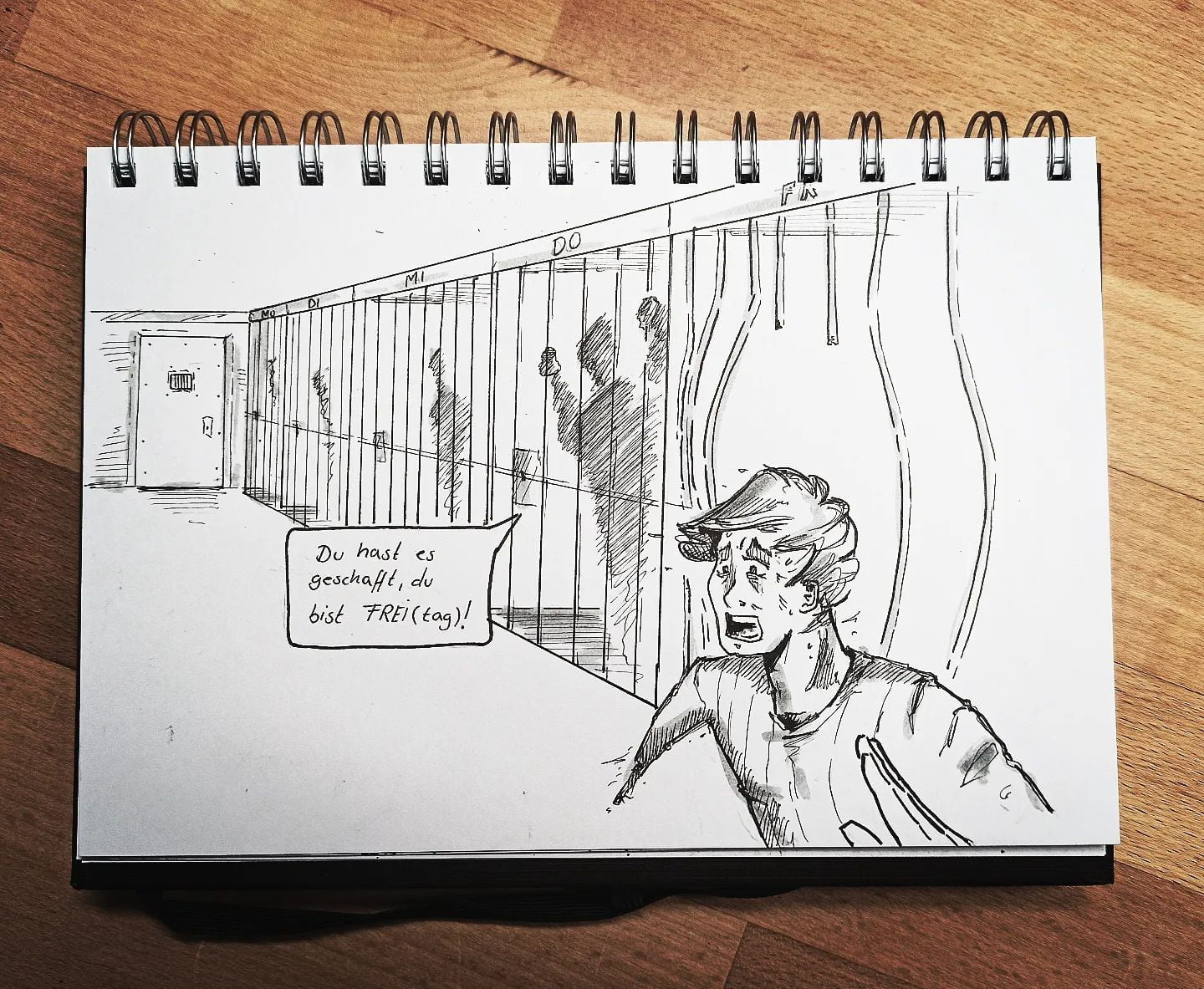 Leute, wir haben es geschafft! #freitag also kommt schon, ich kann die Freiheit schon fasst schmecken! #kopfprojekt #blog #life #diary #tagebuch #zettelfan #zeichnen #zeichnung #bildchen #skizze #skribble #scribble #kritzelei #comic #drawing #illustration #painting #artbook #sketch #sketchbook #doodle #draft #inkdrawing