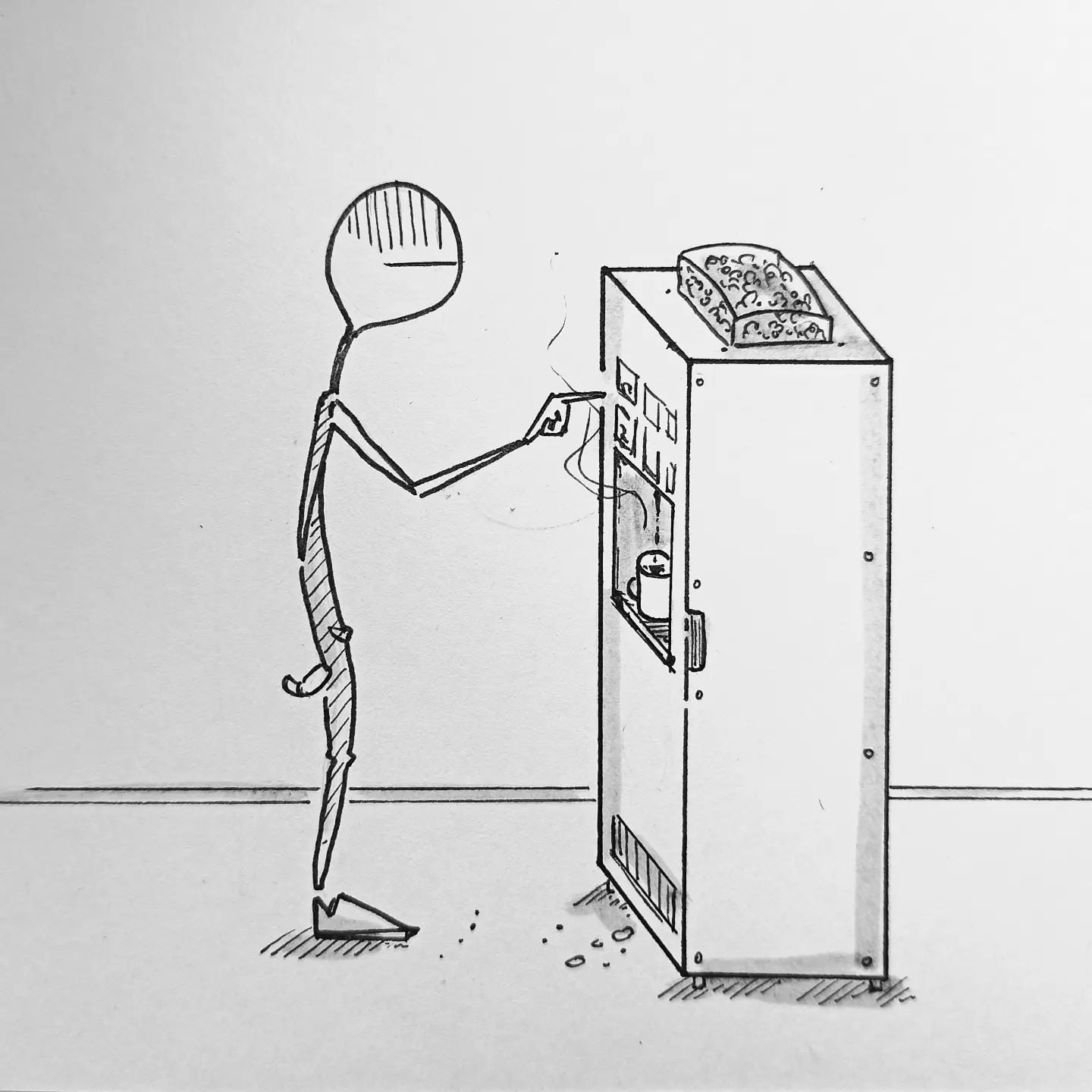 Vor dem ersten Kaffee fühle ich mich immer so eindimensional ... Aber hey, es ist #Freitag !#kopfprojekt #stickman #coffee #drawingsketch