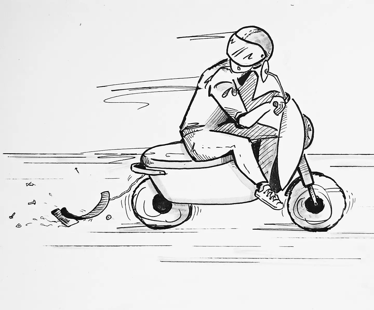 Huch! Na was soll's, wer braucht schon ein Nummernschild am #moped! Leichter = schneller ????#unuscooter #unumotors #kopfprojekt #freiheit #ebike #anarchy #zeichnung #comicstrip #drawingsketch