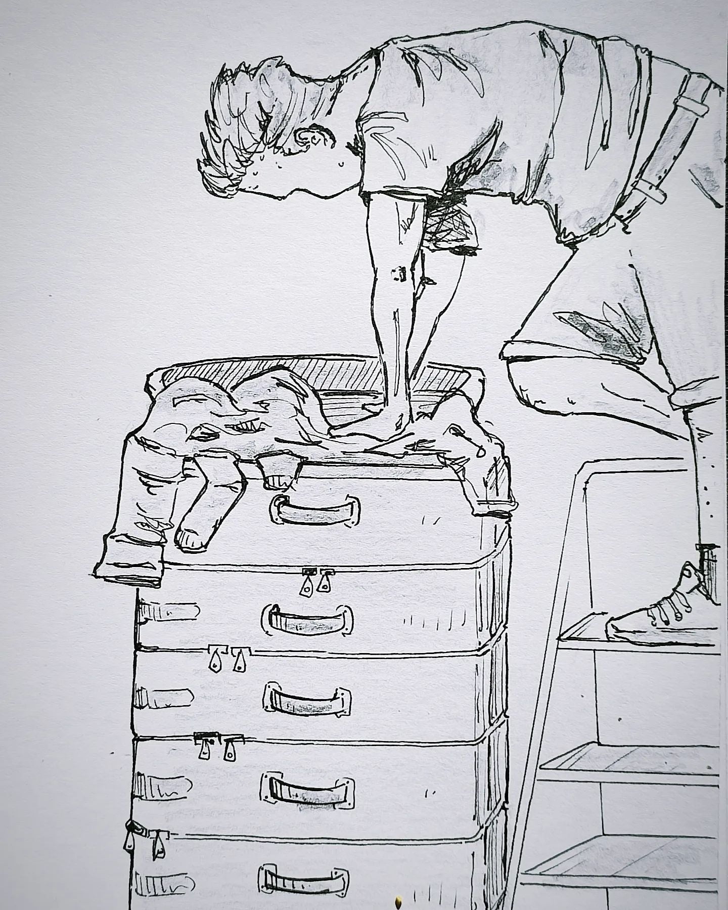 Toll diese Koffer mit der Funktion, hier und da noch etwas extra mit hineinzuquetschen ... Der Urlaub kann kommen!  #kopfprojekt #blog #life #diary #tagebuch #zettelfan #zeichnen #zeichnung #bildchen #skizze #skribble #scribble #kritzelei #comic #drawing #illustration #painting #artbook #sketch #sketchbook #doodle #draft #inkdrawing