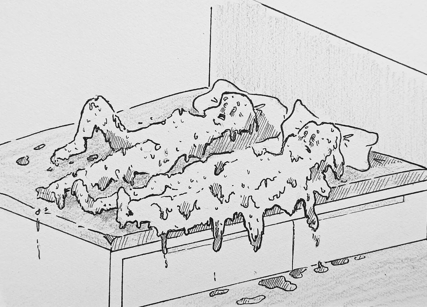 Schön so eine Nacht bei 29°C im Schlafzimmer...#dachgeschoss #hitzetot #meltingmesoftly#kopfprojekt #blog #life #diary #tagebuch #zettelfan #zeichnen #zeichnung #bildchen #skizze #skribble #scribble #kritzelei #comic #drawing #illustration #painting #artbook #sketch #sketchbook #doodle #draft #inkdrawing