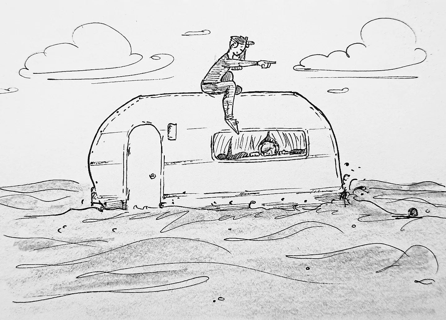 Ob so ein #Wohnwagen auch als #Rettungsboot was taugt? Das wäre ein netter Nebeneffekt 🤔#kopfprojekt #blog #life #diary #tagebuch #zettelfan #zeichnen #zeichnung #bildchen #skizze #skribble #scribble #kritzelei #comic #drawing #illustration #painting #artbook #sketch #sketchbook #doodle #draft #inkdrawing