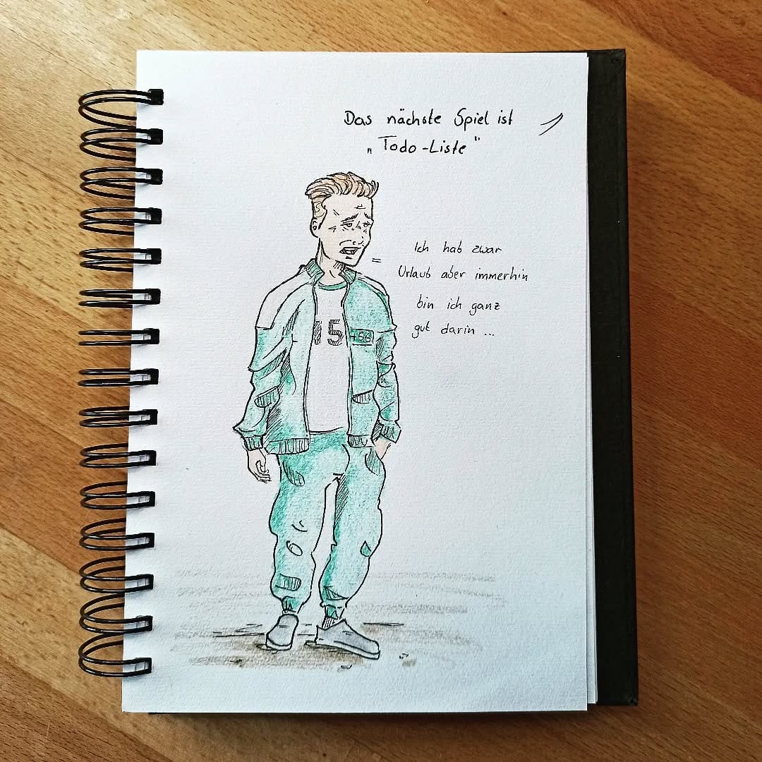 Man muss das Positive daran sehen, immerhin kann ich die ganze Woche einen Jogginganzug tragen! #squidgame #kopfprojekt #blog #life #diary #tagebuch #zettelfan #zeichnen #zeichnung #bildchen #skizze #skribble #scribble #kritzelei #comic #drawing #illustration #painting #artbook #sketch #sketchbook #doodle #draft #inkdrawing