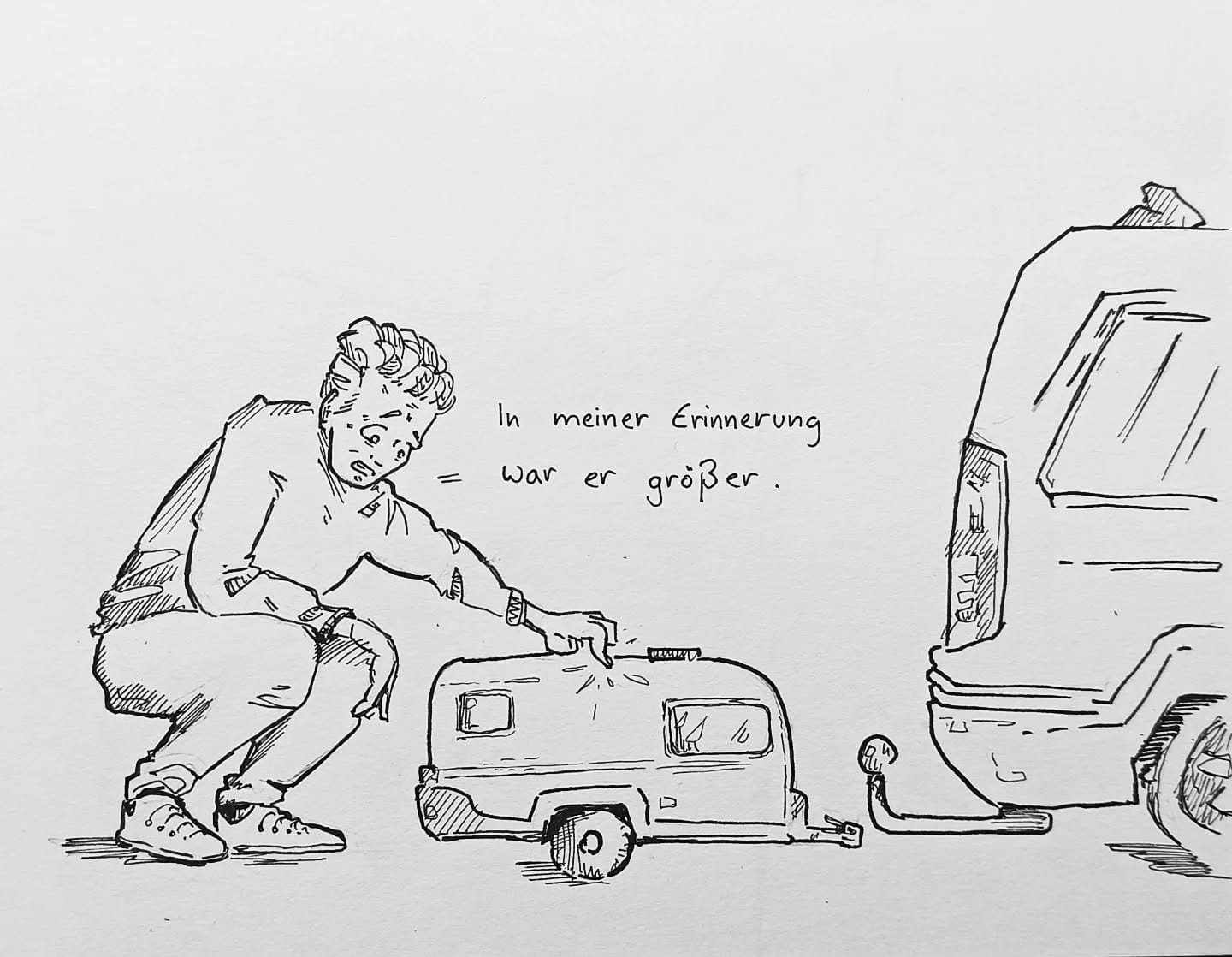 Tja, da werden wir uns ganz schön reduzieren müssen. Jedes Kilo zählt, heute geht's ohne Abendessen ins Bett 🦴 #Wohnwagen #reise #sabbatical#kopfprojekt #blog #life #diary #tagebuch #zettelfan #zeichnen #zeichnung #bildchen #skizze #skribble #scribble #kritzelei #comic #drawing #illustration #painting #artbook #sketch #sketchbook #doodle #draft #inkdrawing