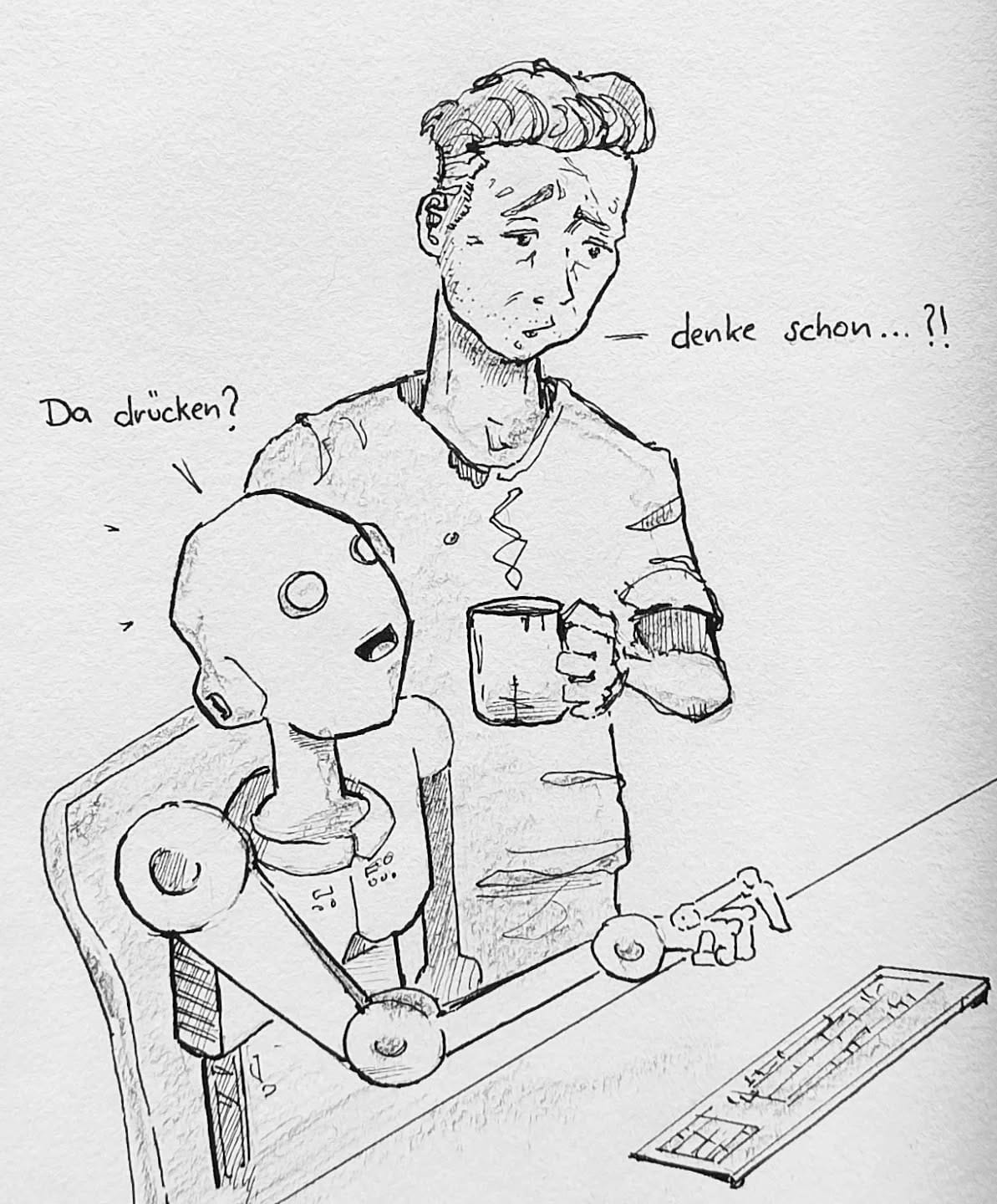 Moderne Arbeitswelt - daher immer schön dran denken eure technischen Geräte gut zu behandeln! 🤖#kopfprojekt #blog #life #diary #tagebuch #zettelfan #zeichnen #zeichnung #bildchen #skizze #skribble #scribble #kritzelei #comic #drawing #illustration #painting #artbook #sketch #sketchbook #doodle #draft #inkdrawing