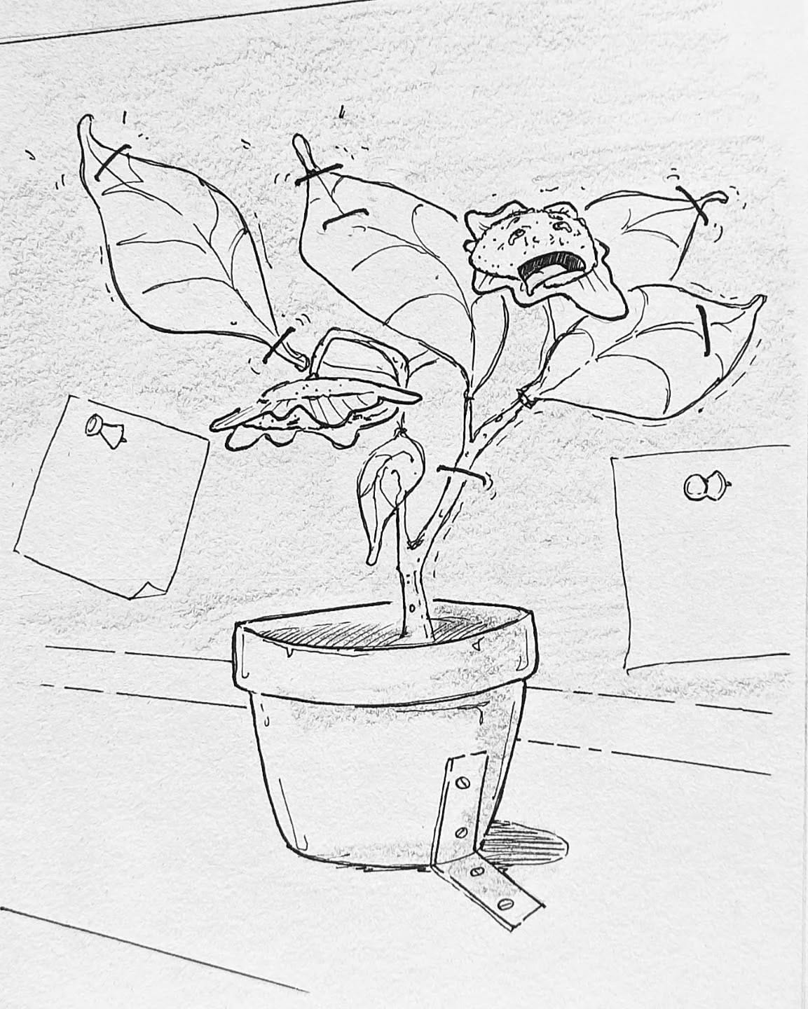 Von wegen, dass #Pflanzen im #Wohnwagen nicht ordentlich befestigt werden können. 🩹#kopfprojekt #blog #life #diary #tagebuch #zettelfan #zeichnen #zeichnung #bildchen #skizze #skribble #scribble #kritzelei #comic #drawing #illustration #painting #artbook #sketch #sketchbook #doodle #draft #inkdrawing