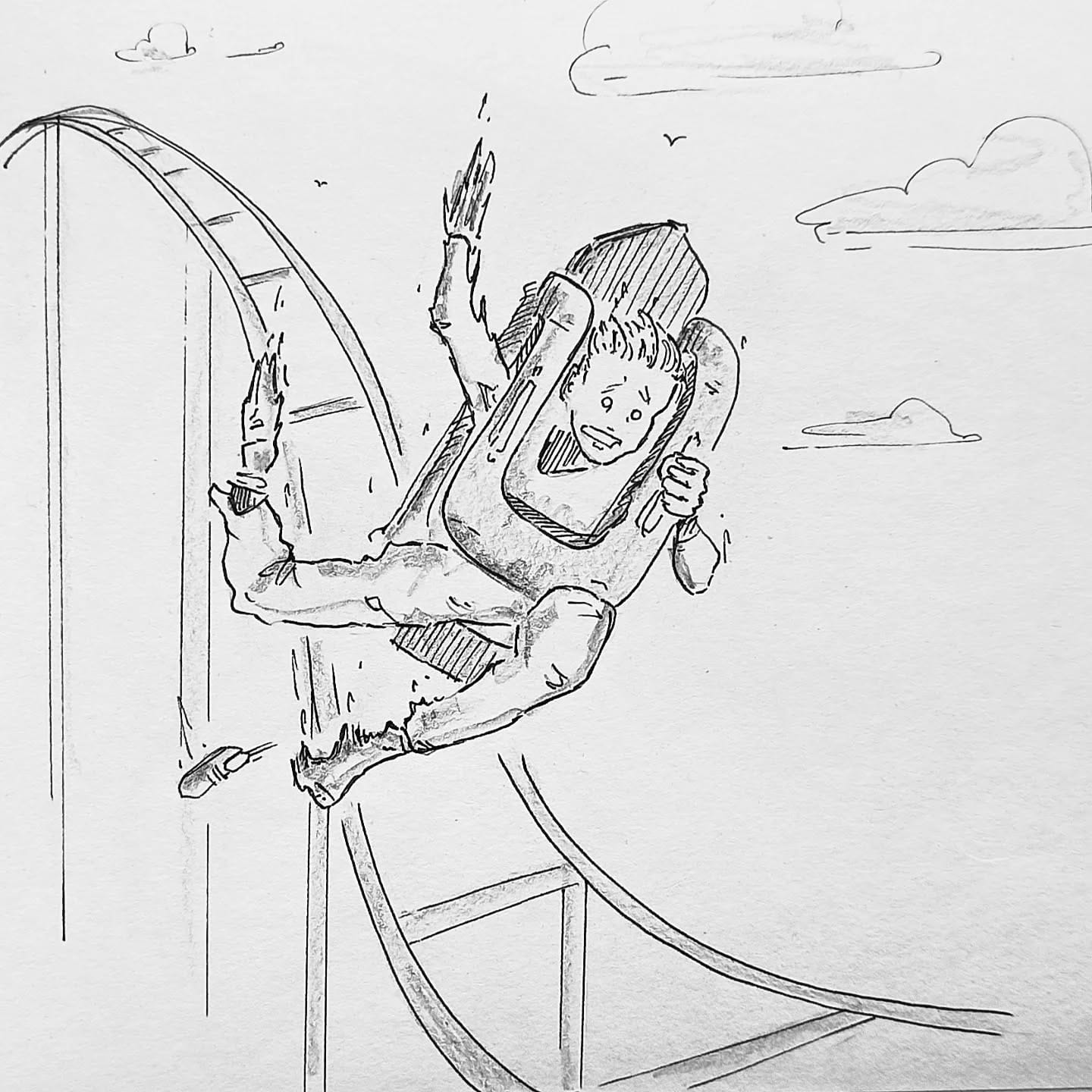 Das Leben ist ja meist wie eine #Achterbahn, mal geht's hoch, mal runter aber kennt ihr auch den Teil, wo man entgleist und losgelöst im freien Fall unterwegs ist? 🕳️#kopfprojekt #blog #life #diary #tagebuch #zettelfan #zeichnen #zeichnung #bildchen #skizze #skribble #scribble #kritzelei #comic #drawing #illustration #painting #artbook #sketch #sketchbook #doodle #draft #inkdrawing