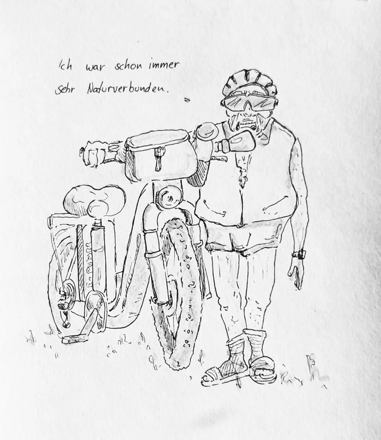 Hier am Darß treffen sich anfang September alle deutschen Rentner und feiern das größte E-Bike Wettrennen der Welt. 🤯#kopfprojekt #blog #life #diary #tagebuch #zettelfan #zeichnen #zeichnung #bildchen #skizze #skribble #scribble #kritzelei #comic #drawing #illustration #painting #artbook #sketch #sketchbook #doodle #draft #inkdrawing