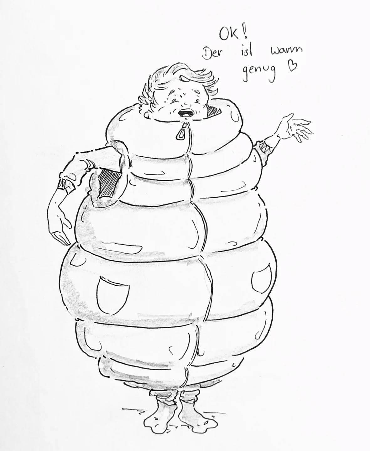 Am Wochenende noch geschwitzt, da sollte man sich über eine kleine Abkühlung freuen oder? Meine Frau hat erstmal den #Speckmantel aus dem Schrank geholt. 🥓🐖🧥#kopfprojekt #blog #life #diary #tagebuch #zettelfan #zeichnen #zeichnung #bildchen #skizze #skribble #scribble #kritzelei #comic #drawing #illustration #painting #artbook #sketch #sketchbook #doodle #draft #inkdrawing
