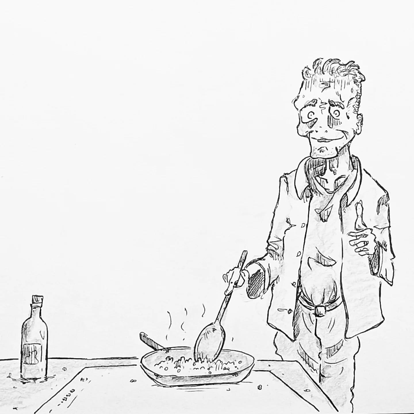 Faszinierend, ich wäre gestern - ohnehin schon angeschlagen, fast verhungert, bei dem Versuch #risotto zu machen. Zwei Stunden rühren, für etwas warmen Brei. Ich glaube aus diesem Grunde habe ich auch deutlich mehr Weißwein verbraucht wie angegeben 🥴#kopfprojekt #blog #life #diary #tagebuch #zettelfan #zeichnen #zeichnung #bildchen #skizze #skribble #scribble #kritzelei #comic #drawing #illustration #painting #artbook #sketch #sketchbook #doodle #draft #inkdrawing