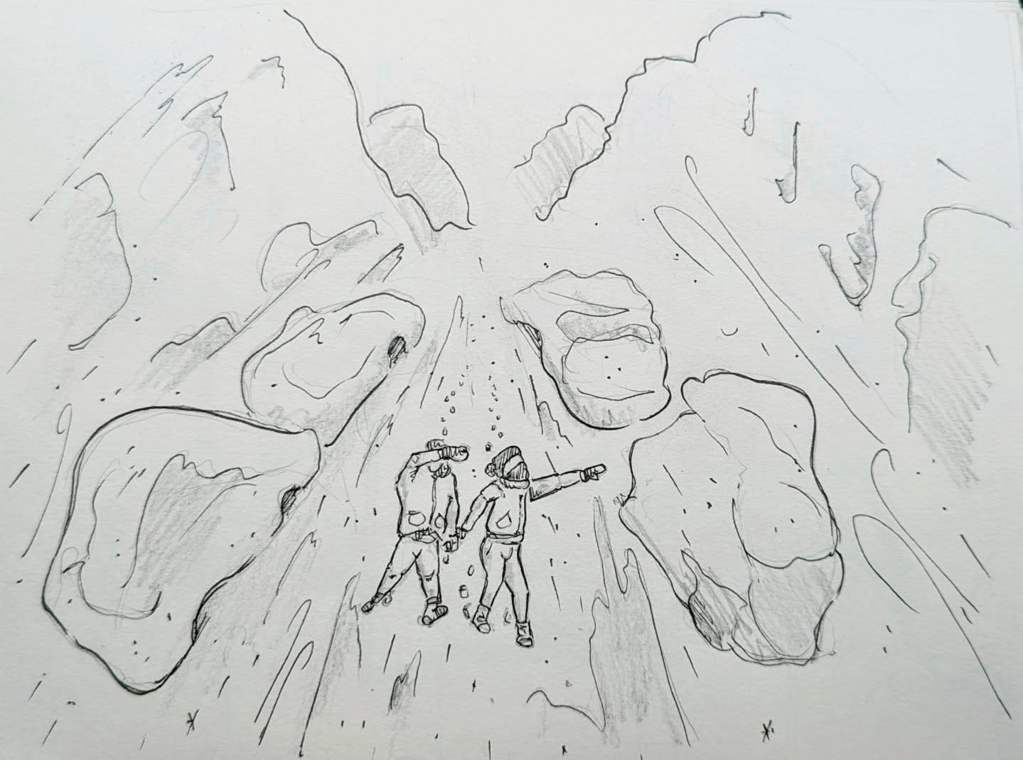 Ich bin gespannt ob wir heute das Kino finden, doch selbst wenn, der Kühlschrank ist leer und die Menschen Hamstern schon. Hoffen wir mal das beste.PS: die KI ist eindeutig der bessere Künstler von uns beiden. 🥶️✍️